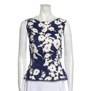 NWT Oscar de la Renta Floral Print Bateau Neckline Top